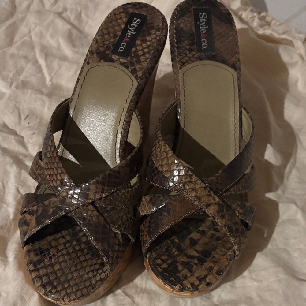 Style & Co. Brown Snake-Print Platform Slide Mules